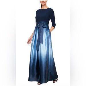 SLNY 3/4 Sleeve Matte Jersey & Ombre Satin Ballgown NWT